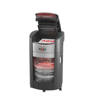 Distrugator documente automat REXEL SHREDMAX 300X, P4, cross-cut (confeti), 300 coli, cos 25L, negru- gri