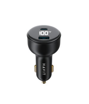 Incarcator auto Havit CC100W, USB-C+USB-A, 100W, Negru