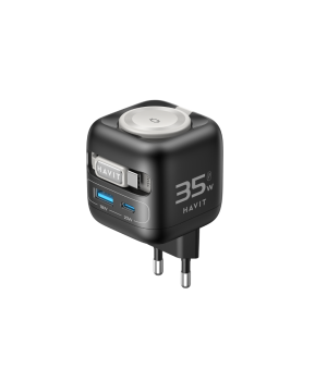 Incarcator retea Havit UC250 A-EU, PD35W, cablu retractabil, incarcare casti, USB-C + USB-A, Negru + Gri