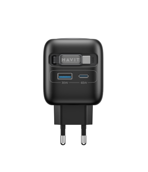 Incarcator retea Havit UC252 EU, PD65W, cablu retractabil, incarcare casti, USB-C + USB-A, Negru + Gri