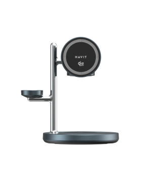 Incarcator wireless 3 in1 Havit W3113, QI2.2 25W, 25W, compatibil telefon, casti, ceas, LED, Qi2.2, Gri + Negru