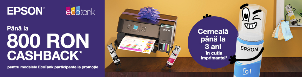 Epson EcoTank – Cashback până la 800 RON, august–octombrie 2026