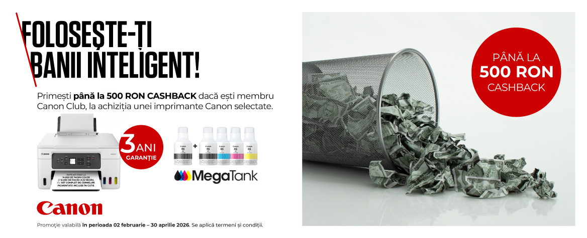 Canon MegaTank - Cashback pana la 500 RON