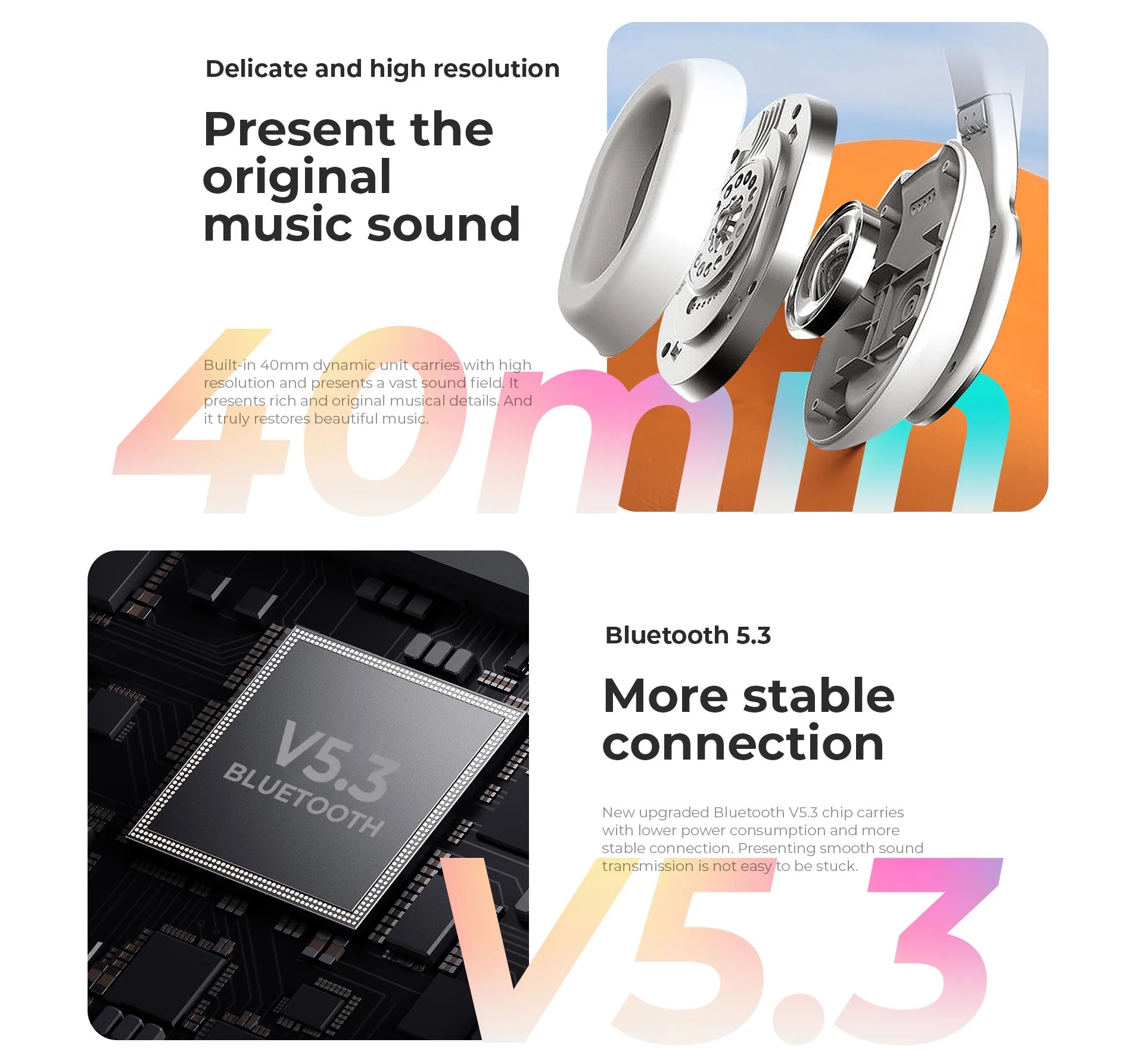Difuzor de 40mm si conexiune Bluetooth V5.3!