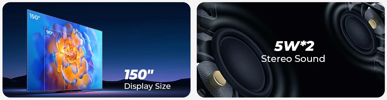 Imagine de pana la 150” si sunet Sunet stereo puternic – 2x5W!