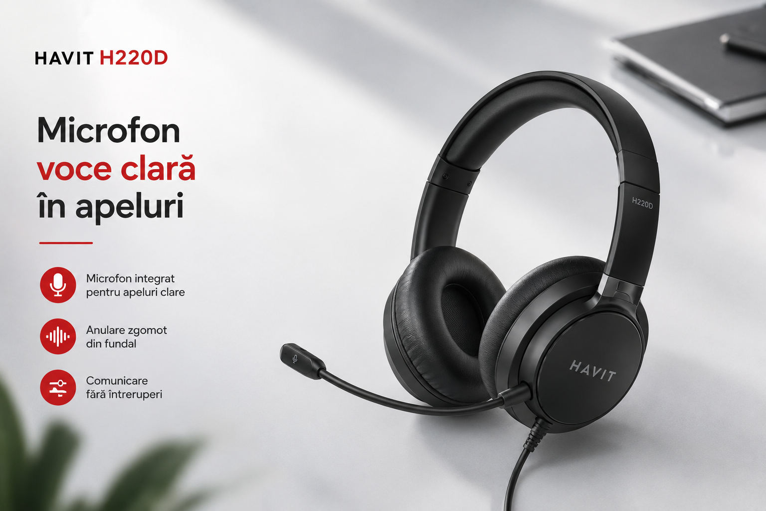 HAVIT H220D microfon incorporat pentru apeluri si call center