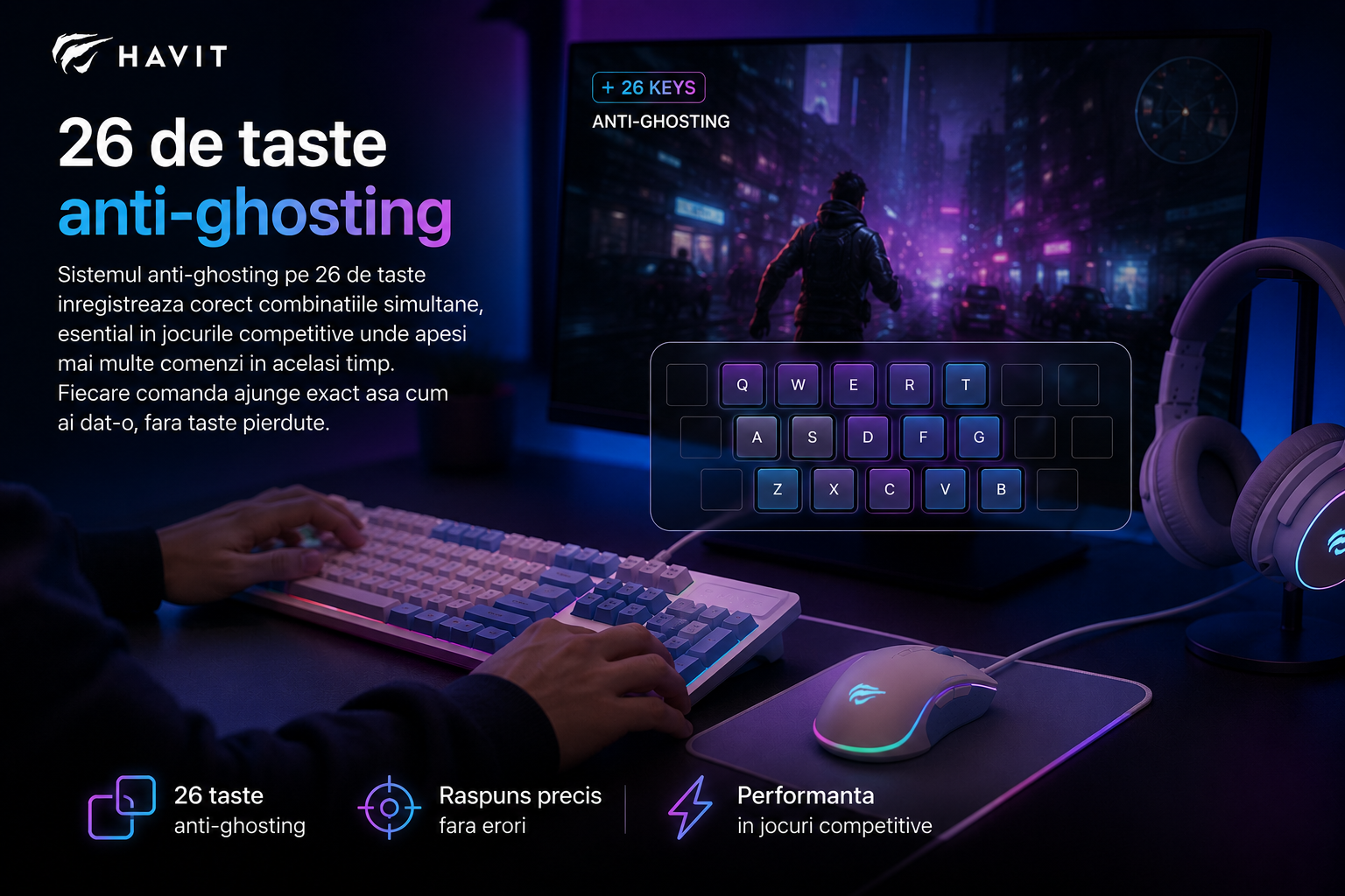 HAVIT KB897CM 26 taste anti-ghosting pentru gaming