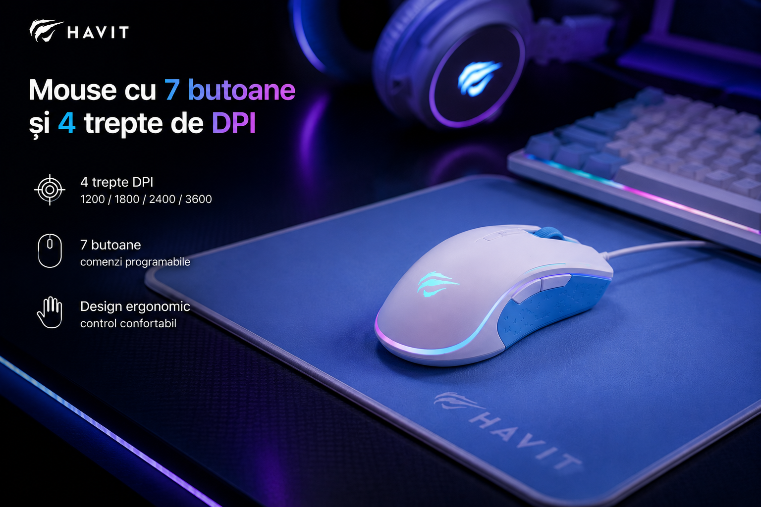 HAVIT KB897CM mouse gaming 7 butoane 3600 DPI senzor A603EP