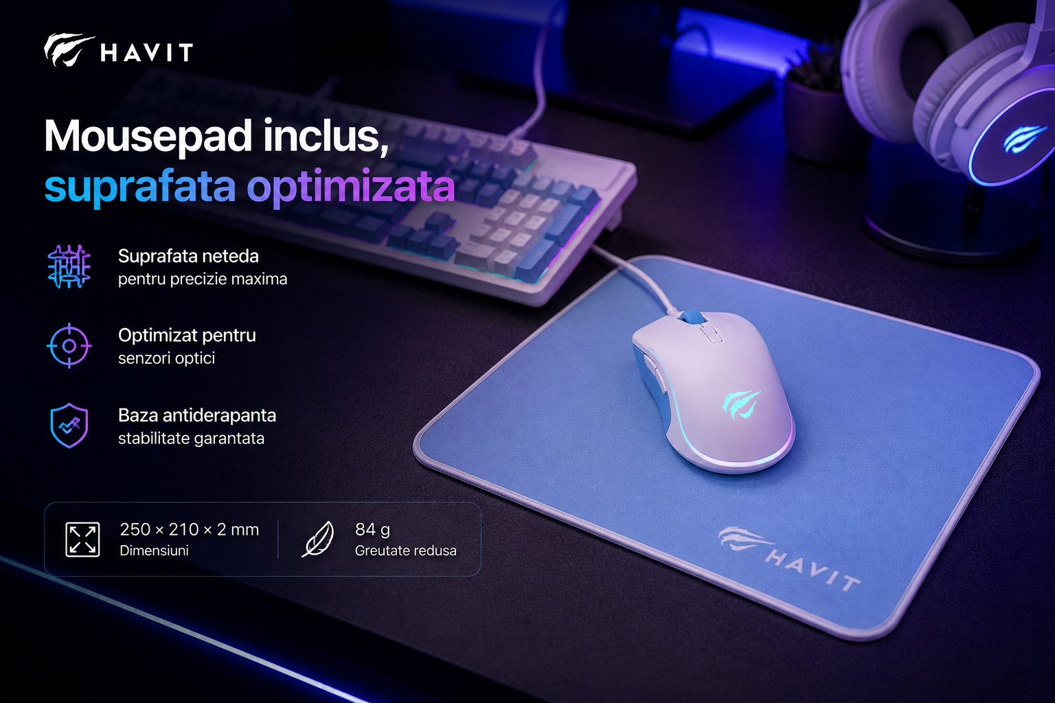 HAVIT KB897CM mousepad Mutispandex 250x210mm inclus in pachet